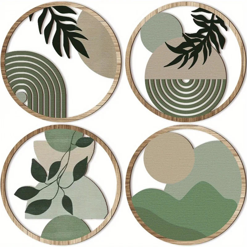 4 Piece Bohemian Wall Art Set - Wooden Geometric Hanging Decor for Baby Room & Farmhouse