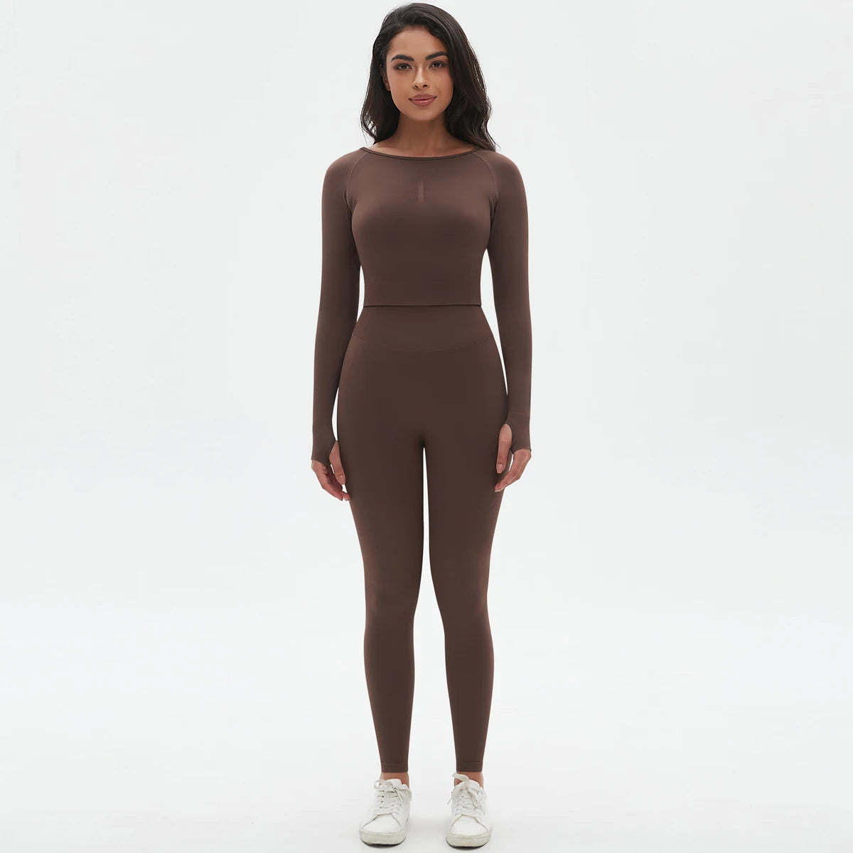 Women's 2-Piece Seamless Workout Set – Long Sleeve Top & High Waist Leggings