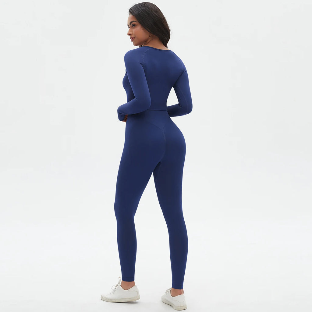 Women's 2-Piece Seamless Workout Set – Long Sleeve Top & High Waist Leggings