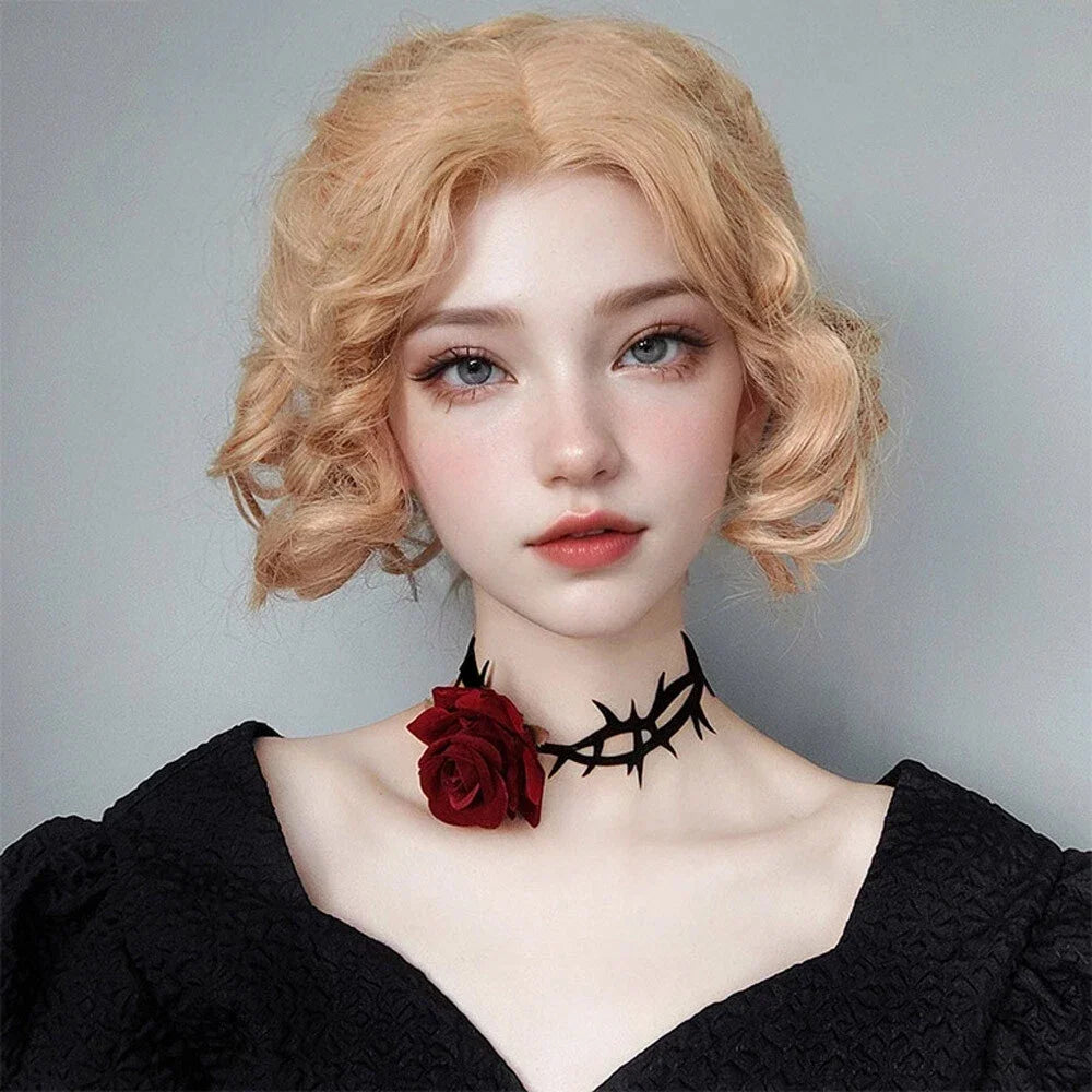 Women’s Gothic Rose Thorn Choker Necklace – Black Lace Floral Necklace for Halloween & Parties