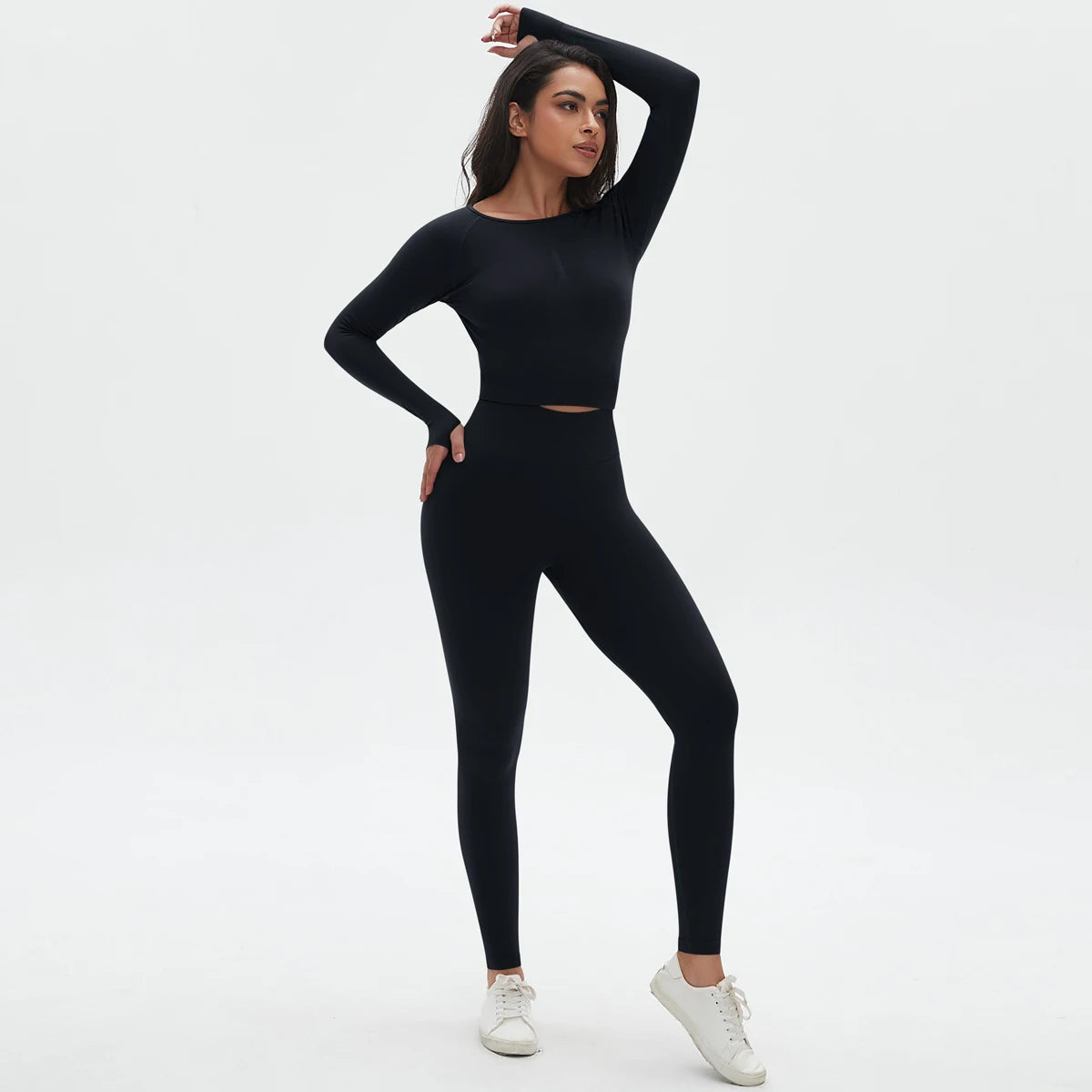 Women's 2-Piece Seamless Workout Set – Long Sleeve Top & High Waist Leggings