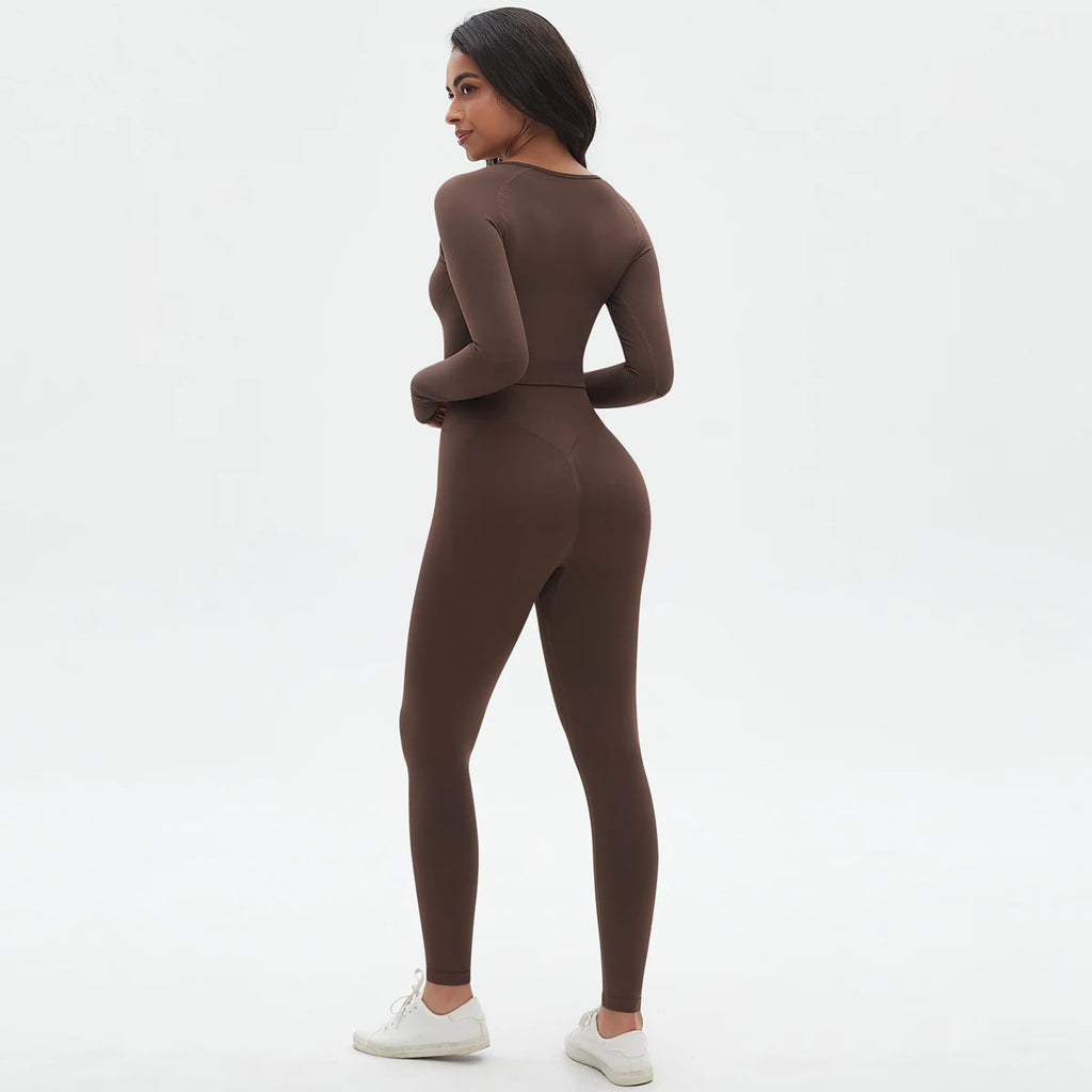 Women's 2-Piece Seamless Workout Set – Long Sleeve Top & High Waist Leggings