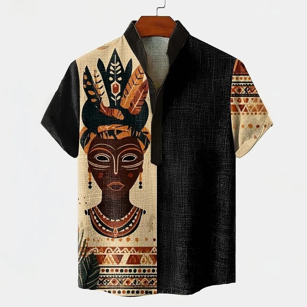 Men's Linen Short Sleeve Shirt – Breathable, Casual Summer Top with Digital Print