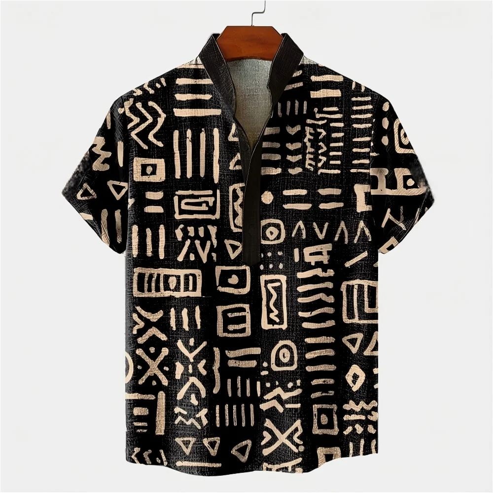 Men's Linen Short Sleeve Shirt – Breathable, Casual Summer Top with Digital Print