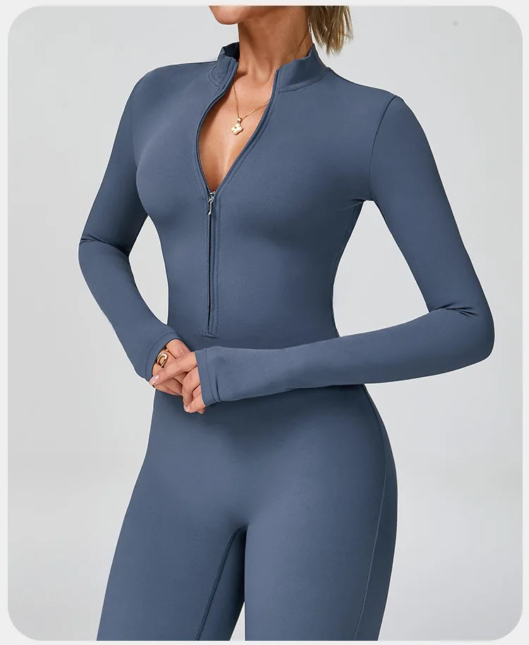 Women's Zipper Flared Jumpsuit – Yoga Gym Sportswear