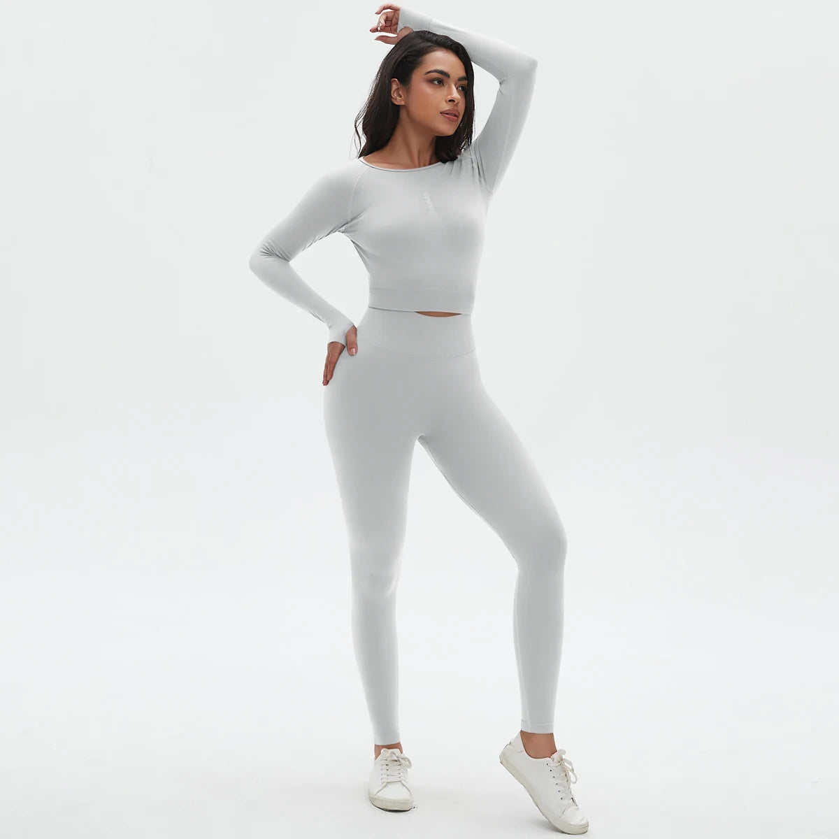 Women's 2-Piece Seamless Workout Set – Long Sleeve Top & High Waist Leggings