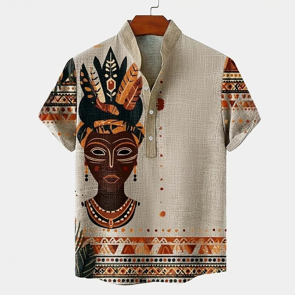 Men's Linen Short Sleeve Shirt – Breathable, Casual Summer Top with Digital Print