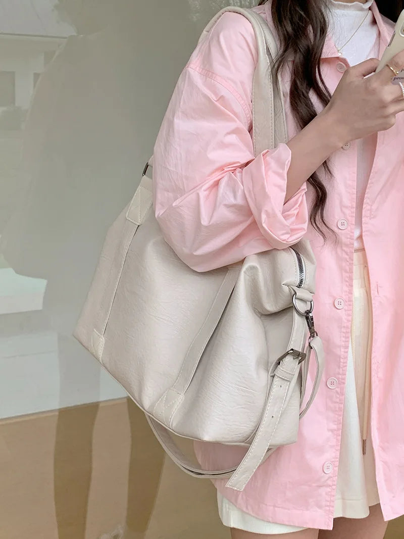 Women's Fashion Tote Bag – Solid Vintage Shoulder & Crossbody Handbag