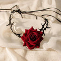 Women’s Gothic Rose Thorn Choker Necklace – Black Lace Floral Necklace for Halloween & Parties