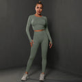 Women's 2-Piece Seamless Gym Set | High Waist Leggings + Long Sleeve Top | Yoga, Running & Fitness Tracksuit