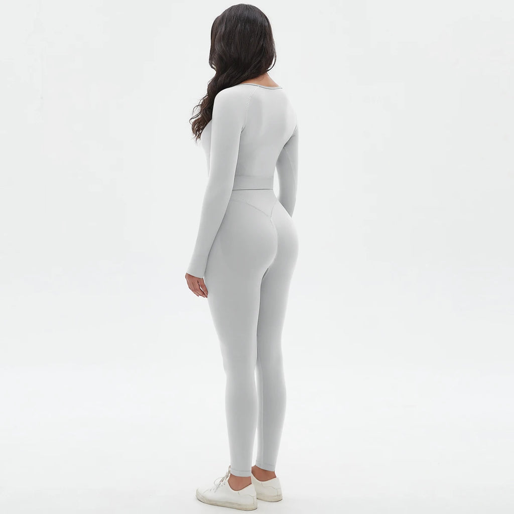 Women's 2-Piece Seamless Workout Set – Long Sleeve Top & High Waist Leggings