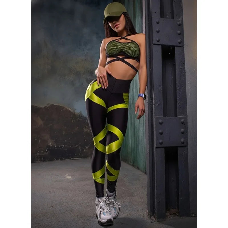 Women’s 2-Piece Workout Set – Lace-Up Top & High Waist Leggings