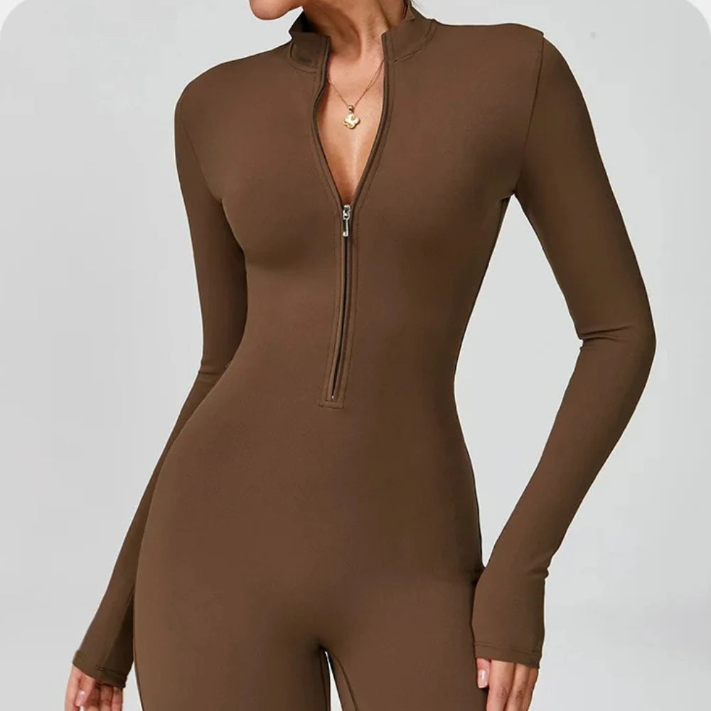 Women's Zipper Flared Jumpsuit – Yoga Gym Sportswear