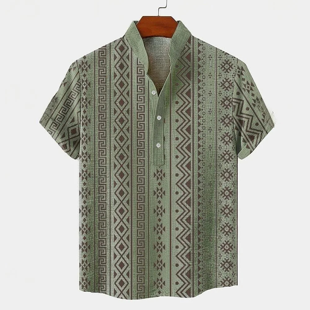 Men's Linen Short Sleeve Shirt – Breathable, Casual Summer Top with Digital Print