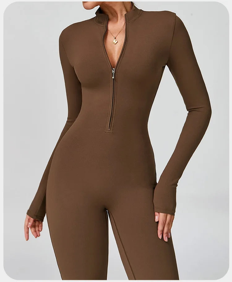 Women's Zipper Flared Jumpsuit – Yoga Gym Sportswear