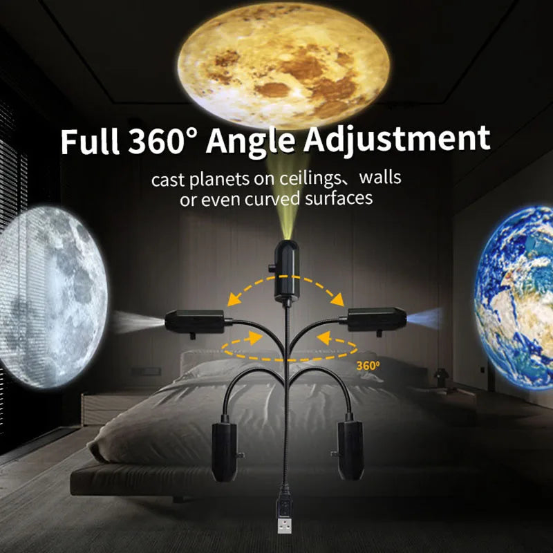 LED Galaxy Star Projector Lamp – Moon & Earth Night Light | 10 Modes