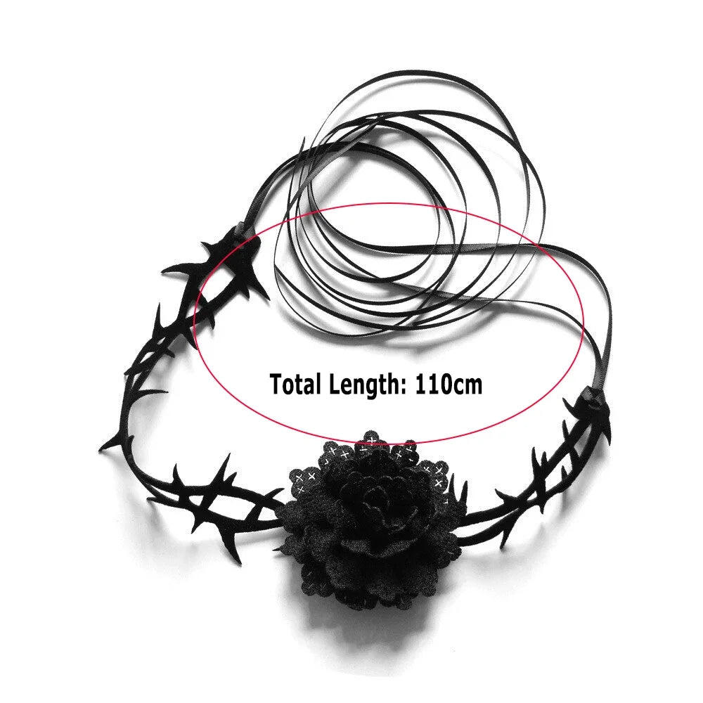 Women’s Gothic Rose Thorn Choker Necklace – Black Lace Floral Necklace for Halloween & Parties