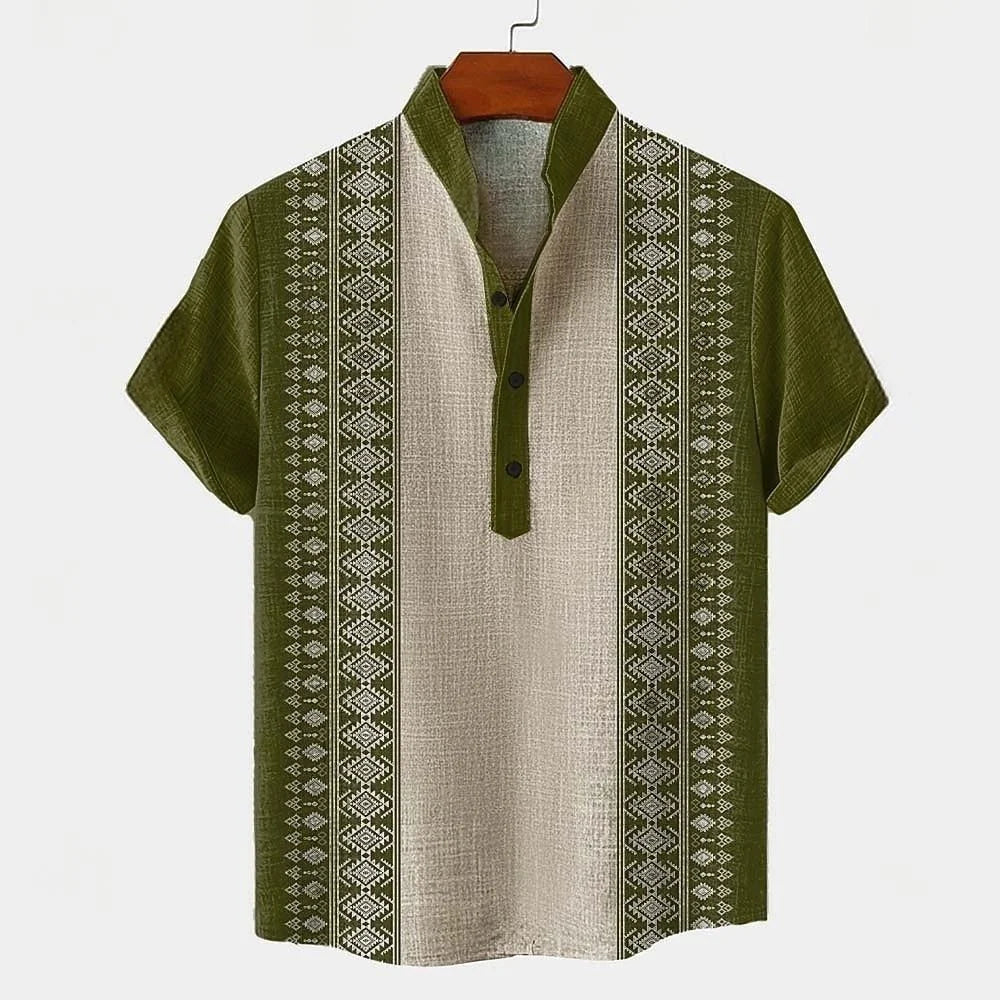 Men's Linen Short Sleeve Shirt – Breathable, Casual Summer Top with Digital Print