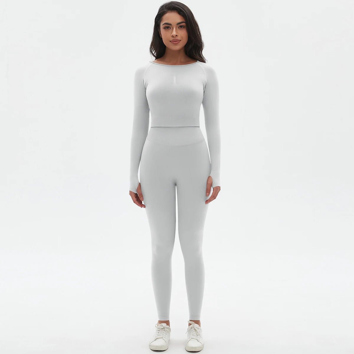 Women's 2-Piece Seamless Workout Set – Long Sleeve Top & High Waist Leggings
